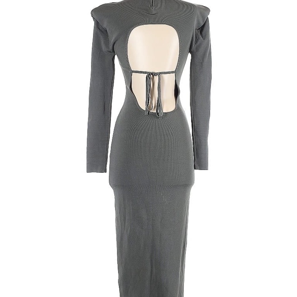 New Sz L Zara Gray Cut-Out back Dress